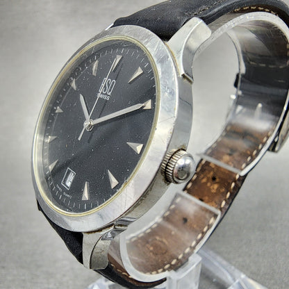 ESQ Swiss Watch Men 36mm Black Dial Steel Date Round Leather Band E5203 PARTS3