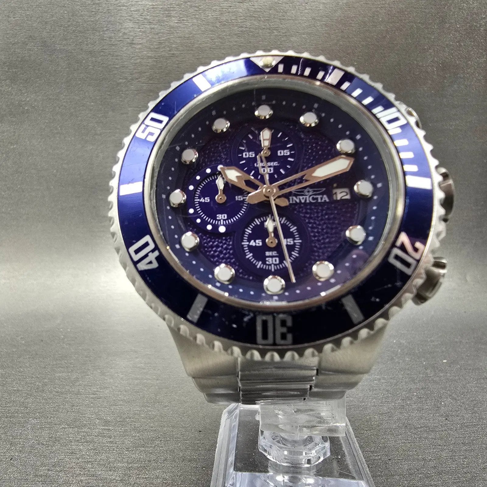 Invicta Pro Diver Chronograph Watch Men 50mm Blue Dial Steel Date 18907 New BatM5