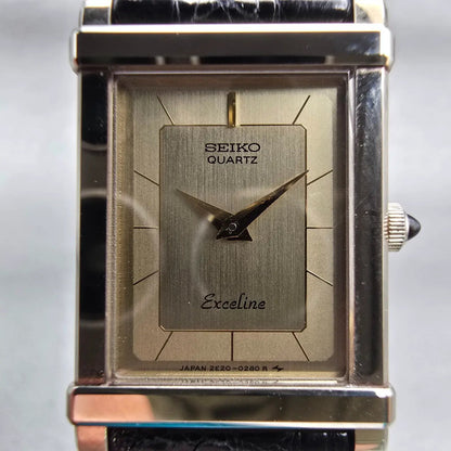 Seiko Exceline Watch Women 18mm Gold Dial Gold Tone Rectangle 2E20-5190 New Batt1