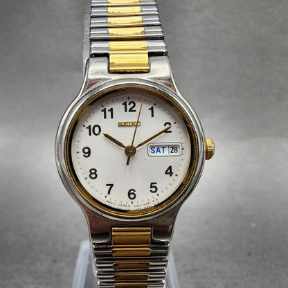 Seiko Watch Women 24mm White Dial Two Tone Daydate Round 7n830131 New Battery0