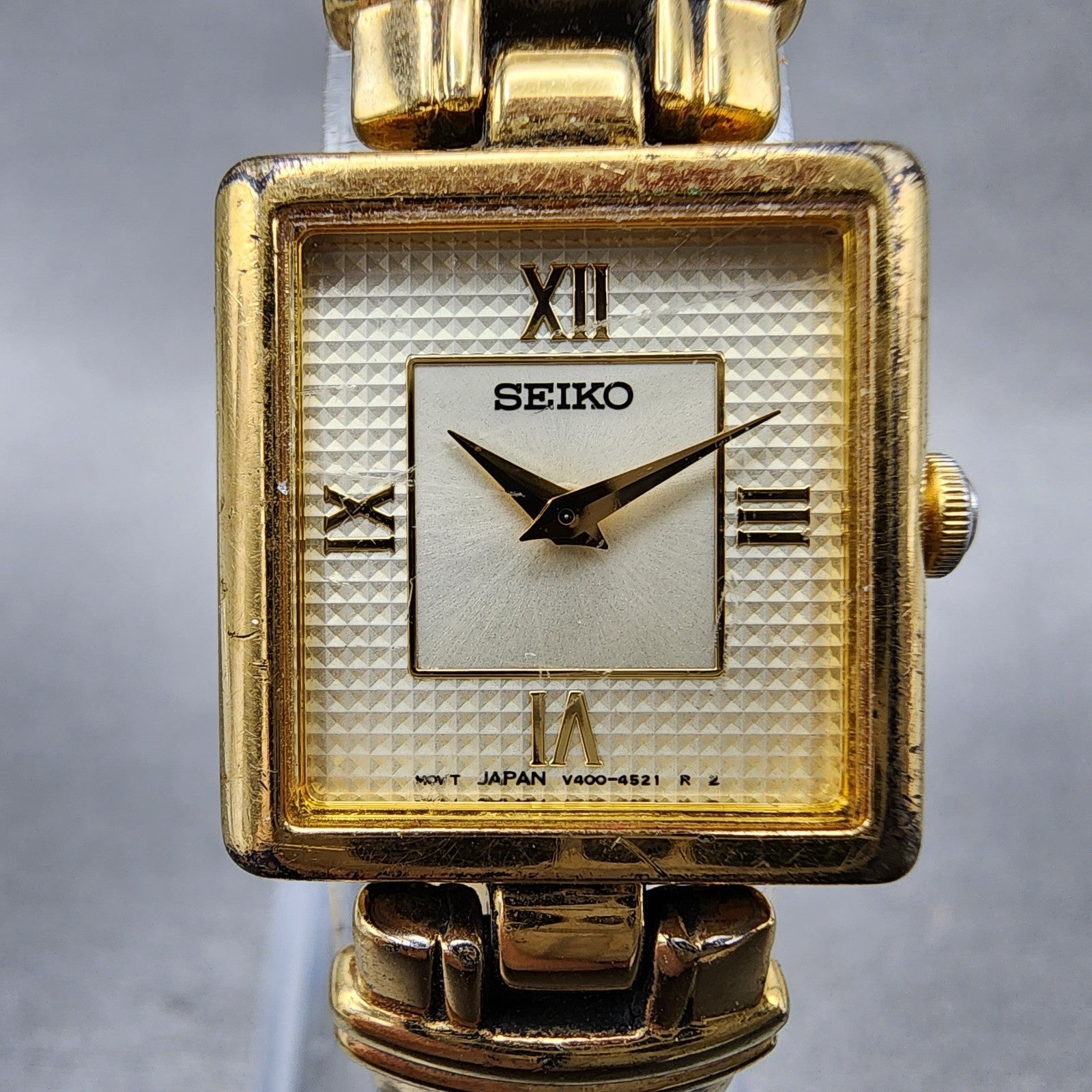 Seiko Watch Women 20mm Champagne dial Gold Tone Square V4006280 New Battery1
