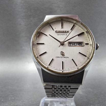 Citizen Crystron Watch Men 34mm White Dial Steel Daydate CQ 4-850904K PARTS6
