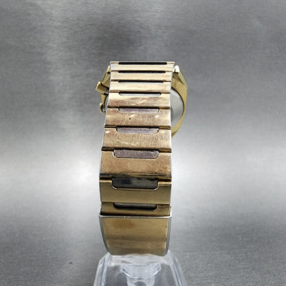 Seiko Digital Watch Men 33mm LCD Gold Tone Rectangle Memory Bank READ New Batt