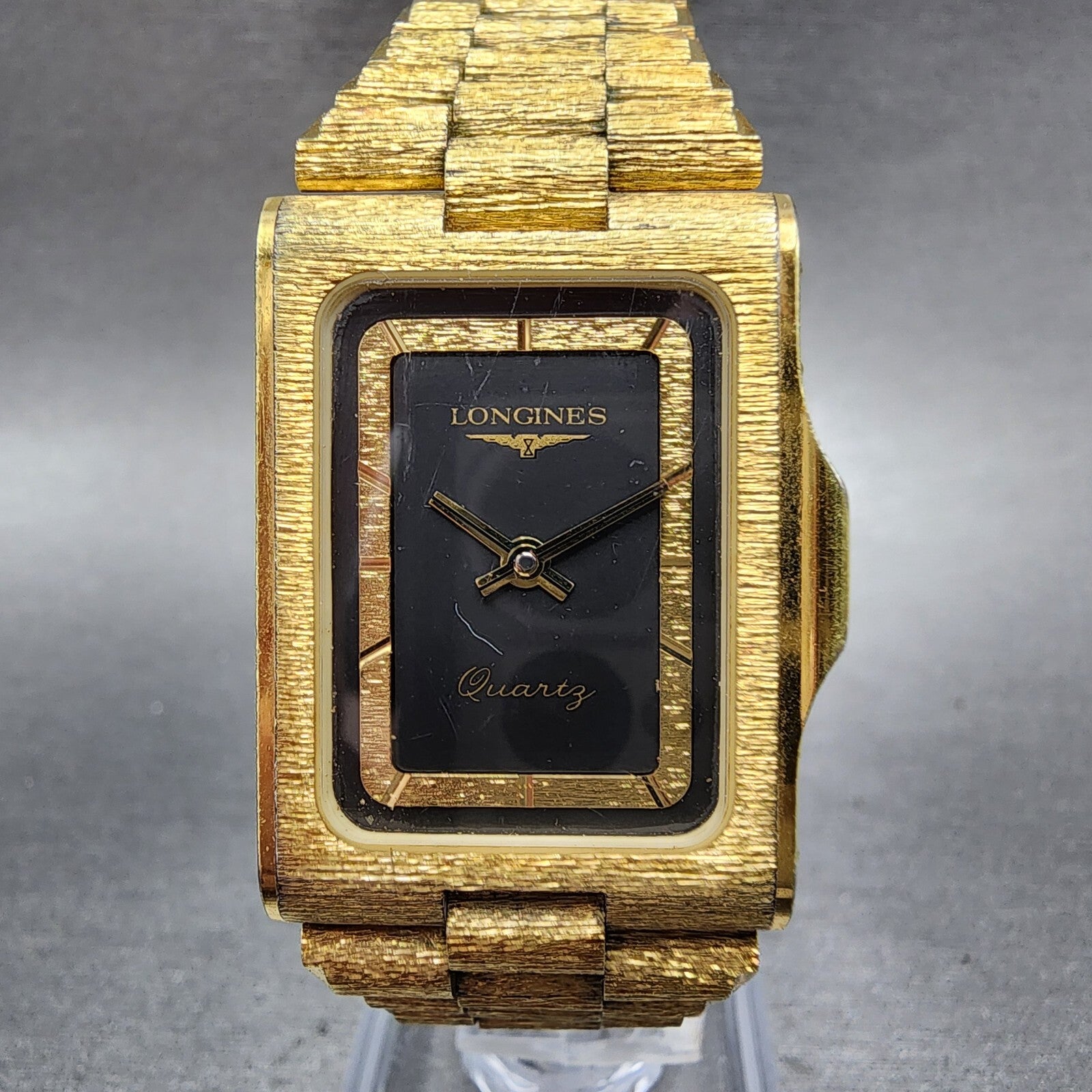 Longines Tank Watch Men 25mm Black Dial Gold Tone Rectangle VTG PARTS0