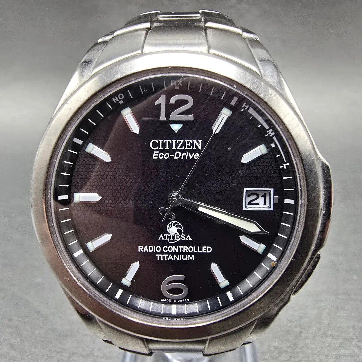 Citizen Eco-Drive Attesa Watch Men 38mm Black Dial Titanium Atomic Date PARTS! K0