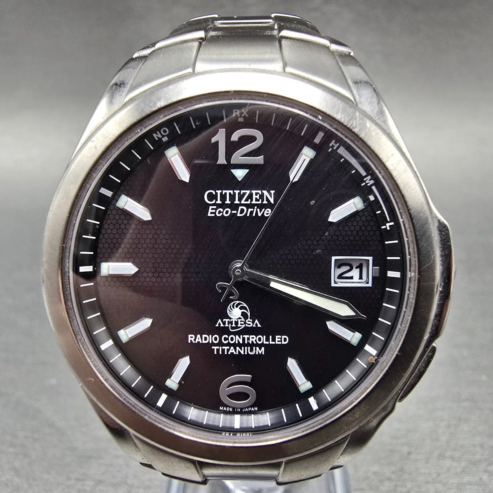 Citizen Eco-Drive Attesa Watch Men 38mm Black Dial Titanium Atomic Date PARTS! K0