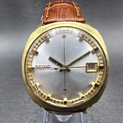 Seiko Automatic Watch Men 36mm Silver Dial Gold Tone Date 7625-7013 Runs Vintage0
