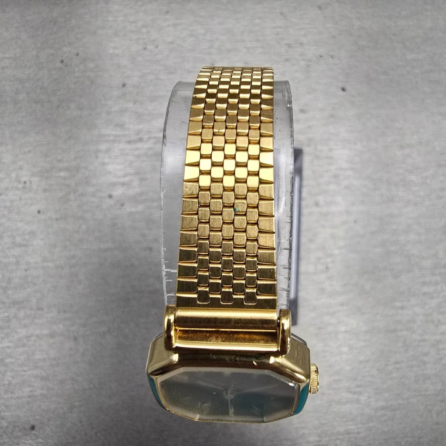 Seiko Watch Women 20mm Black Dial Gold Tone Hexagon 2C21-5170 New Battery VTG4