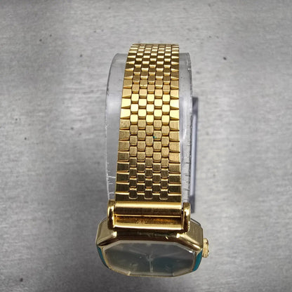 Seiko Watch Women 20mm Black Dial Gold Tone Hexagon 2C21-5170 New Battery VTG4