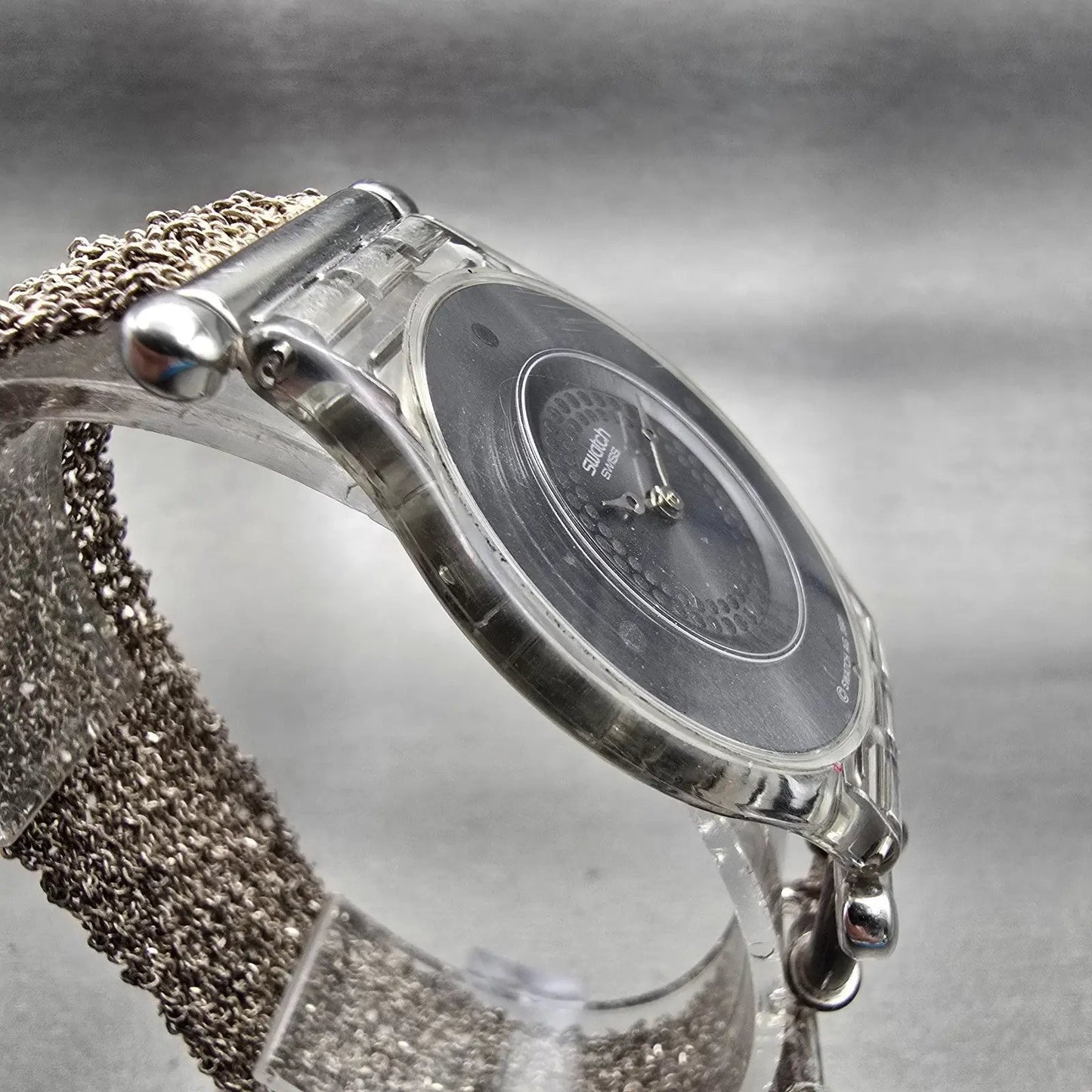 Swatch Skin Essentiality Watch Women Silver Dial Clear Sterling Silver New Batt3