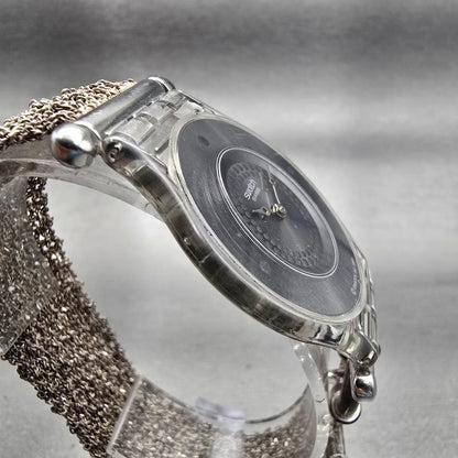 Swatch Skin Essentiality Watch Women Silver Dial Clear Sterling Silver New Batt3