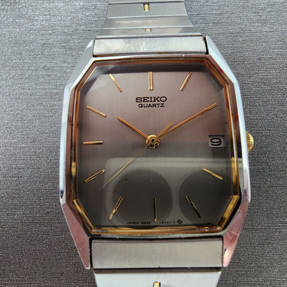 Seiko Watch Men 27mm Silver Dial Two Tone Date Round 65325320 READ! New Battery1