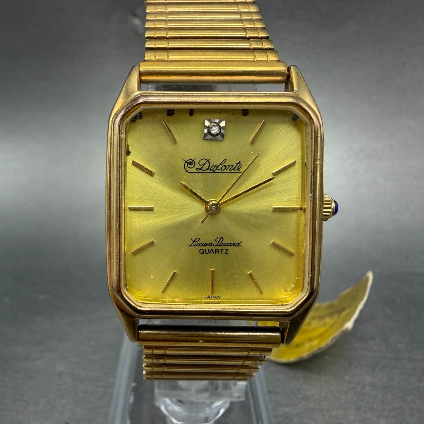Lucien Piccard Dufonte Tank Watch Men 26mm Gold Dial Gold Tone Rectangle New Bat0