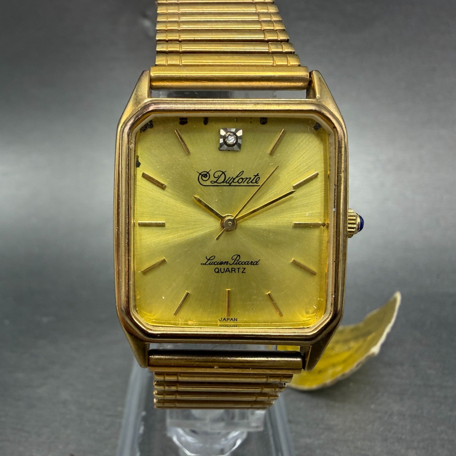 Lucien Piccard Dufonte Tank Watch Men 26mm Gold Dial Gold Tone Rectangle New Bat0
