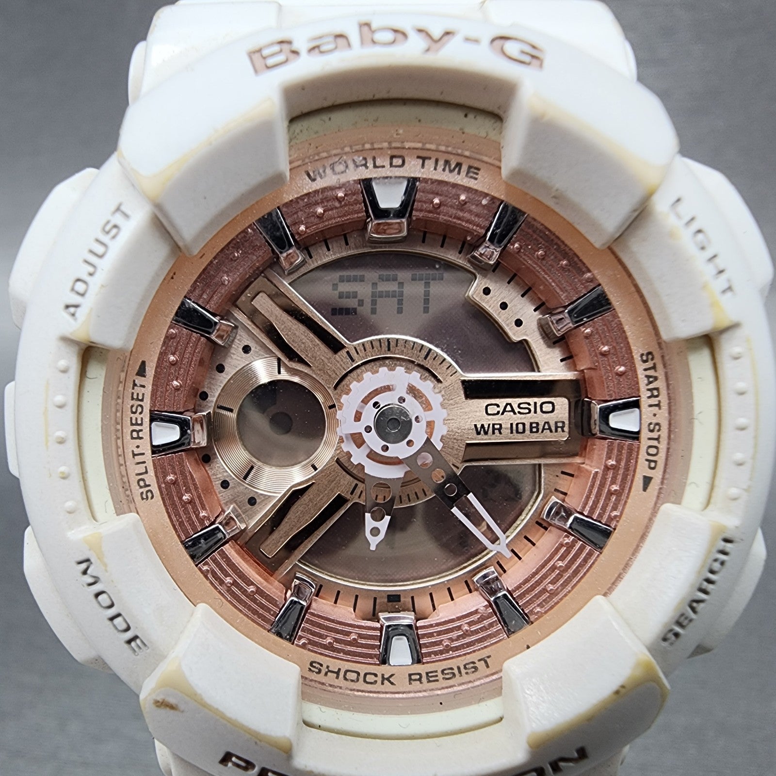 Casio BabyG Watch Women 43mm Digital Rose Dial White Tone BA110 New Battery1