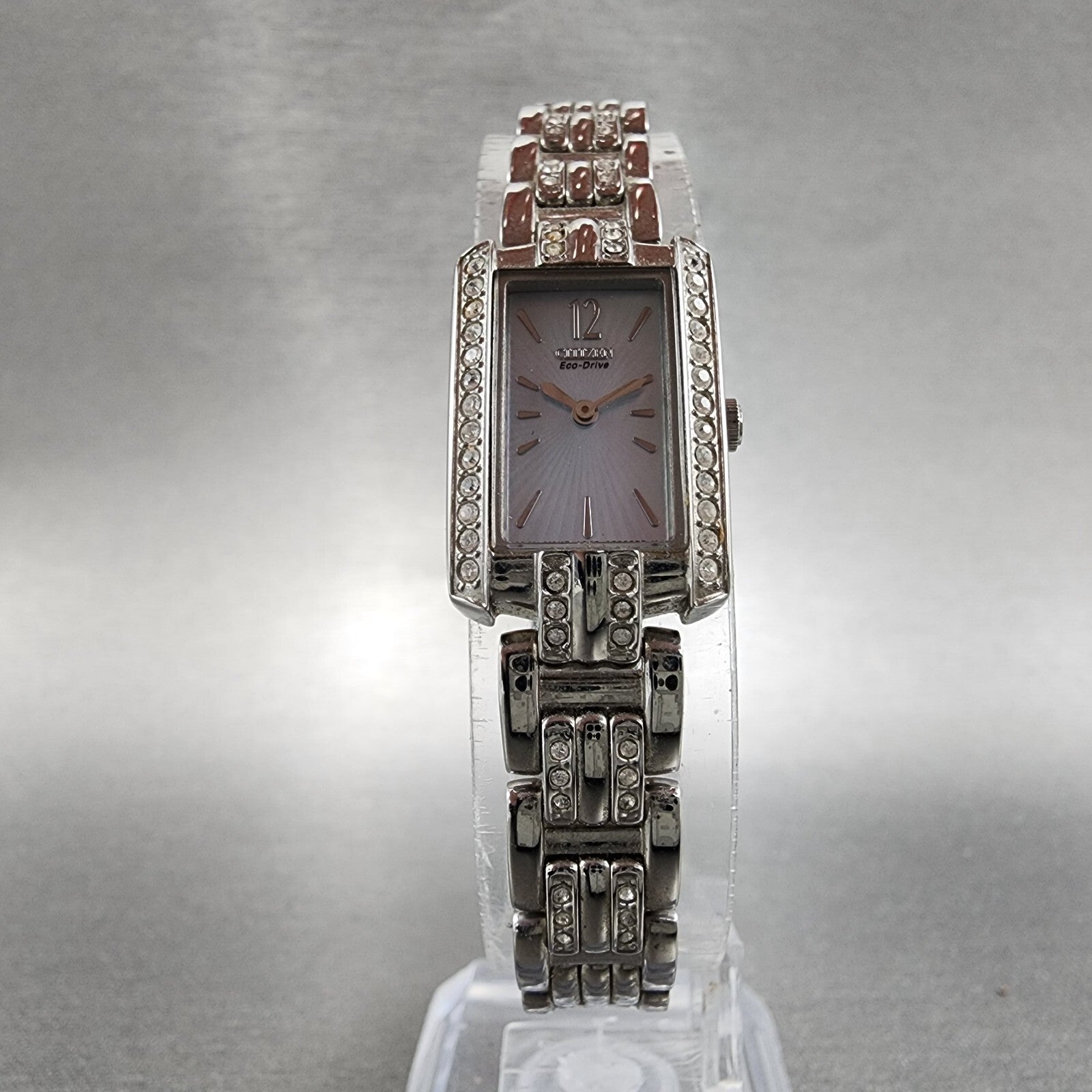 Citizen EcoDrive Tank Watch Women 15mm MOP Dial Steel Crystal Bezel Runs5