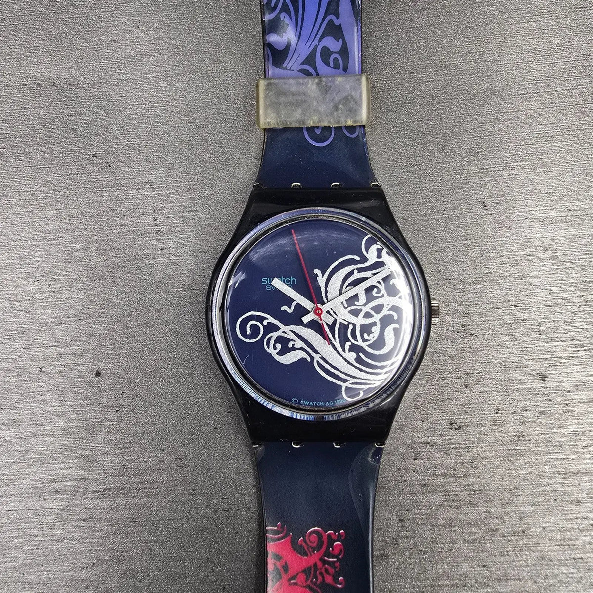 Swatch Tristan Mens Watch 34mm Blue Dial Black Tone Round GB135 New Battery1