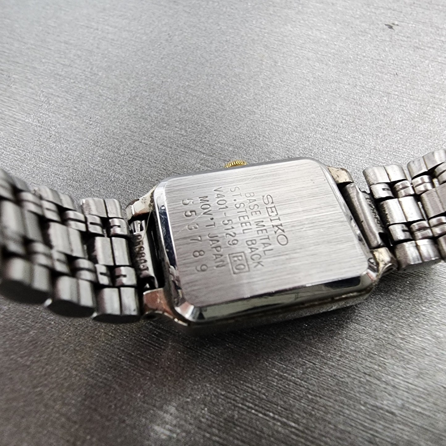 Seiko Tank Watch Women 18mm White Dial Two Tone Rectangle V4015129 New Battery9
