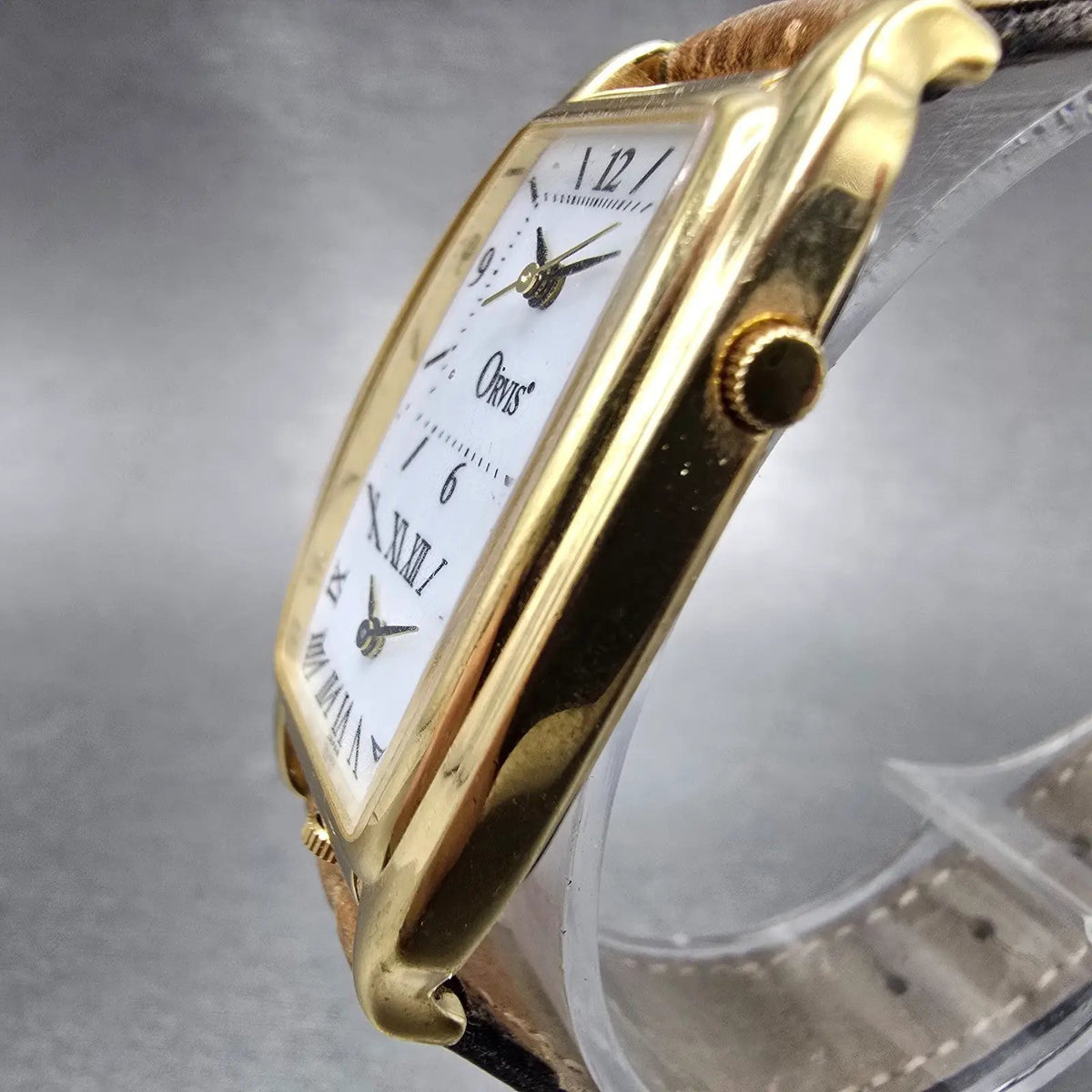 Orvis Dual Time Watch Women 23mm White Dial Gold Tone Rectangle New Battery GT2