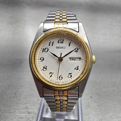 Seiko Watch Women 24mm White Dial Two Tone Daydate Round 7N83-0011 New Battery0