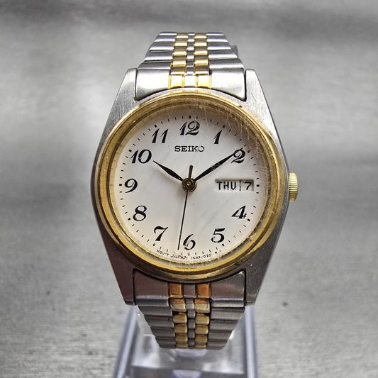 Seiko Watch Women 24mm White Dial Two Tone Daydate Round 7N83-0011 New Battery0