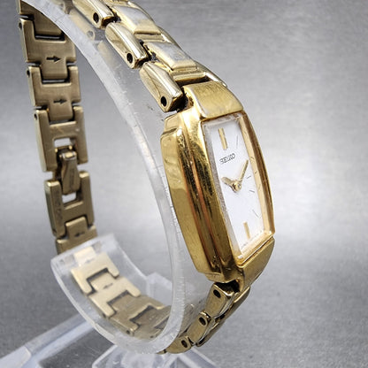 Seiko Watch Women 16mm White Dial Gold Tone Rectangle 1N000GA0 New Battery3
