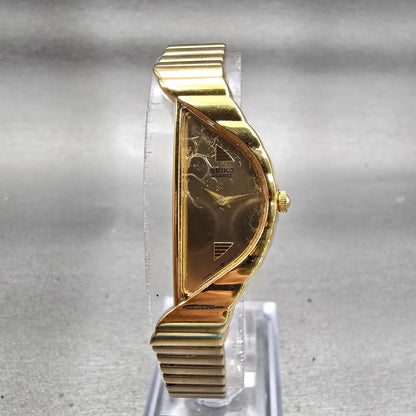 Seiko Watch Women 15mm Gold Dial Gold Tone Asymmetrical 1F20-5D59 New Battery0