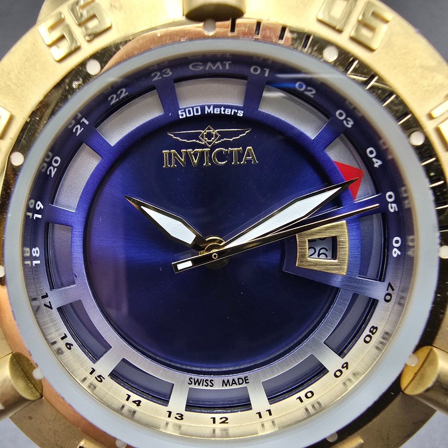 Invicta Sub Aqua Noma III Watch Men 50mm Blue Dial Gold Tone Date 6509 New Batt1