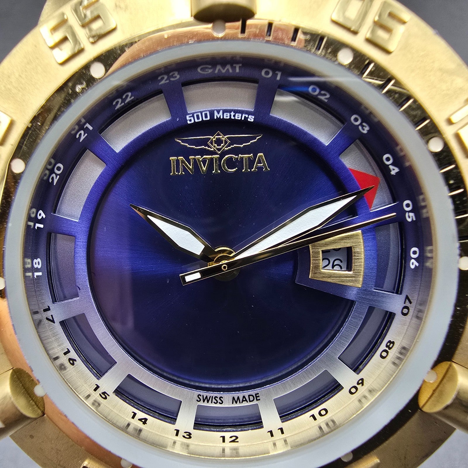 Invicta Sub Aqua Noma III Watch Men 50mm Blue Dial Gold Tone Date 6509 New Batt1