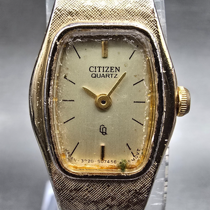 Citizen CQ Watch Women 16mm Gold Dial Gold Tone Oval 3220-S16881 New Battery KP21
