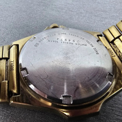 Seiko SQ Watch Men 38mm Gold Dial Gold Tone Daydate 8123-6009 New Battery VTG9