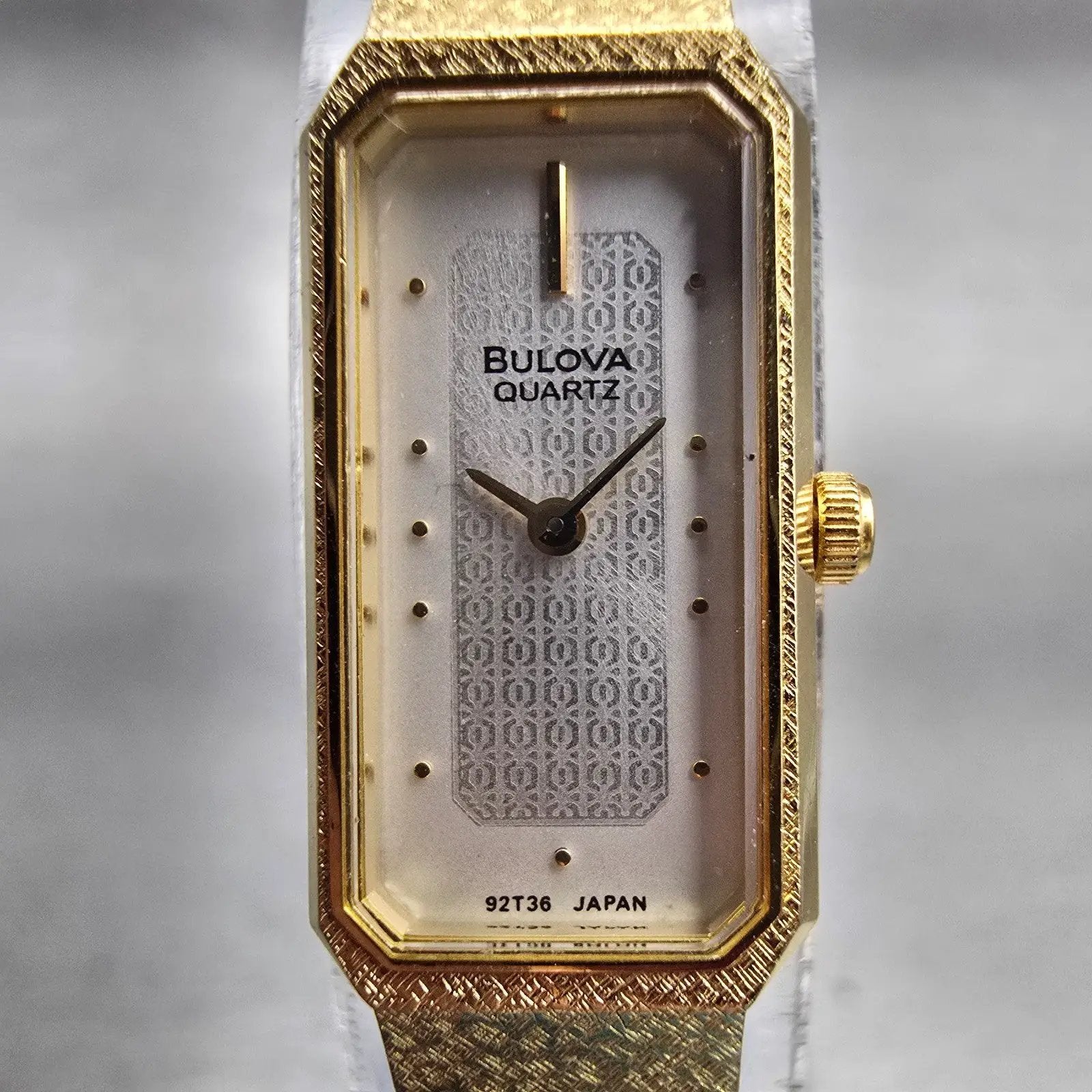 Bulova Watch Women 12mm Silver Dial Gold Tone Rectangle New Battery 92T36 VTG1