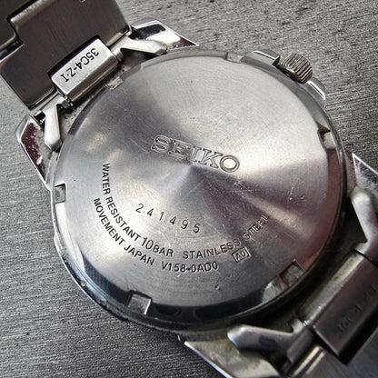 Seiko Solar Watch Men 39mm Black Dial Silver Tone Daydate Round V158-0AD0 Works10