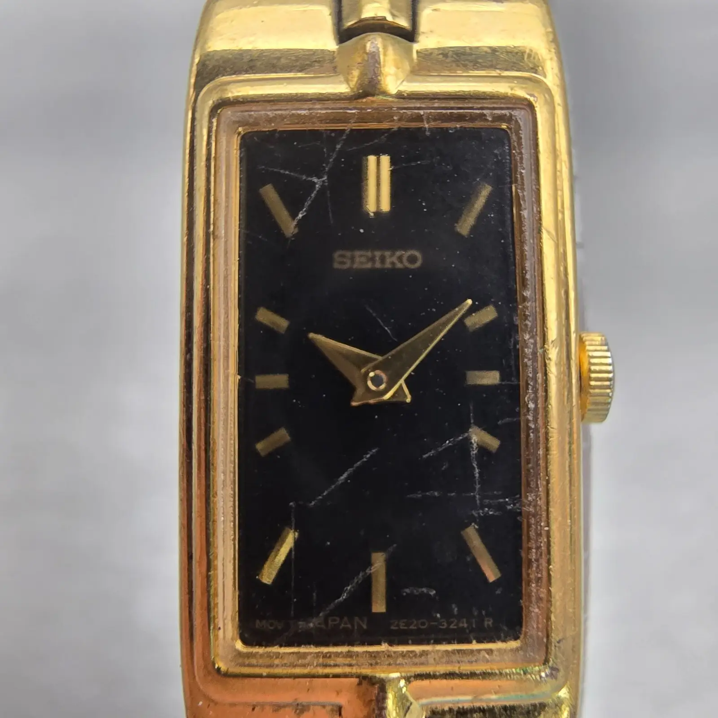 Seiko Watch Women 13mm Black Dial Gold Tone Rectangle 2E20-7479 New Battery VTG1