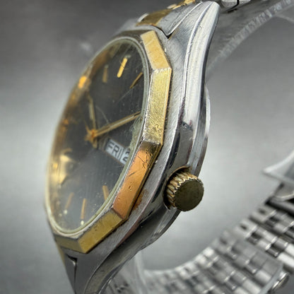Citizen CQ Watch Men 36mm Gray Dial Two Tone Daydate Round 6100-S18655 New battA2