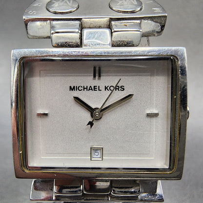 Michael Kors Watch Women 28mm White Dial Steel Date Rectangle MK4054 New Batt1