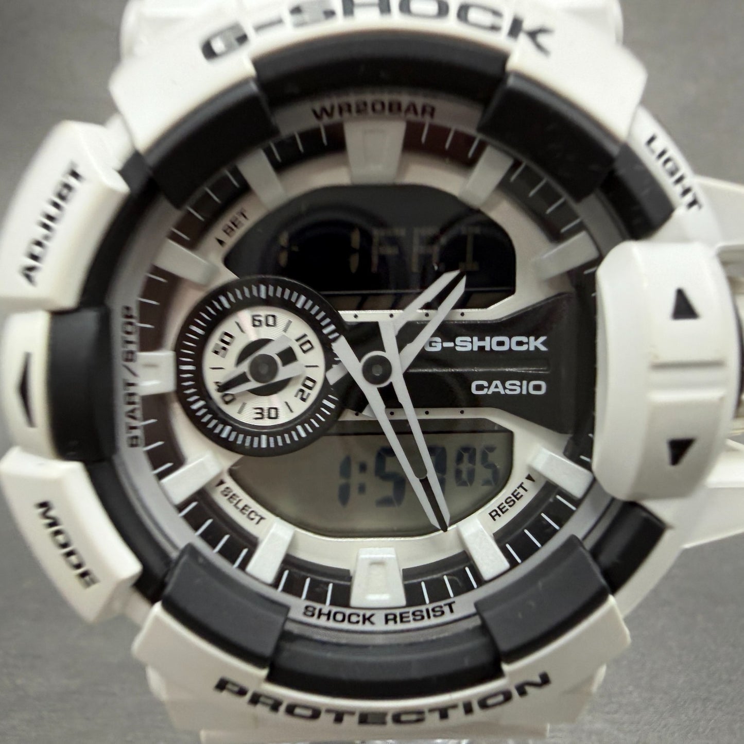 Casio G-Shock GA-400 Watch Men 52mm White Black Alarm Chrono Ana Digi New Batt1