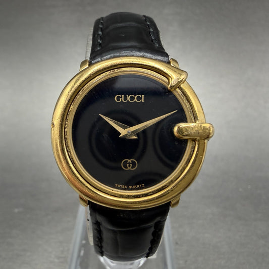 Gucci 3600L Watch Women 25mm Black Dial Gold Plated Round PARTS0