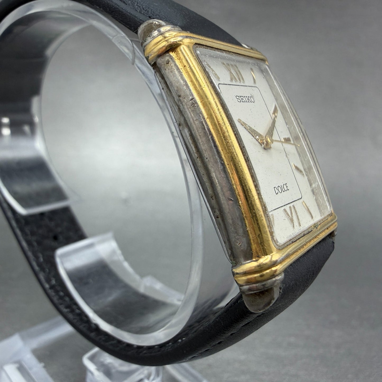 Seiko Dolce Tank Watch Men 25mm White Dial Gold Tone 8N41-5190 New Battery VTG3