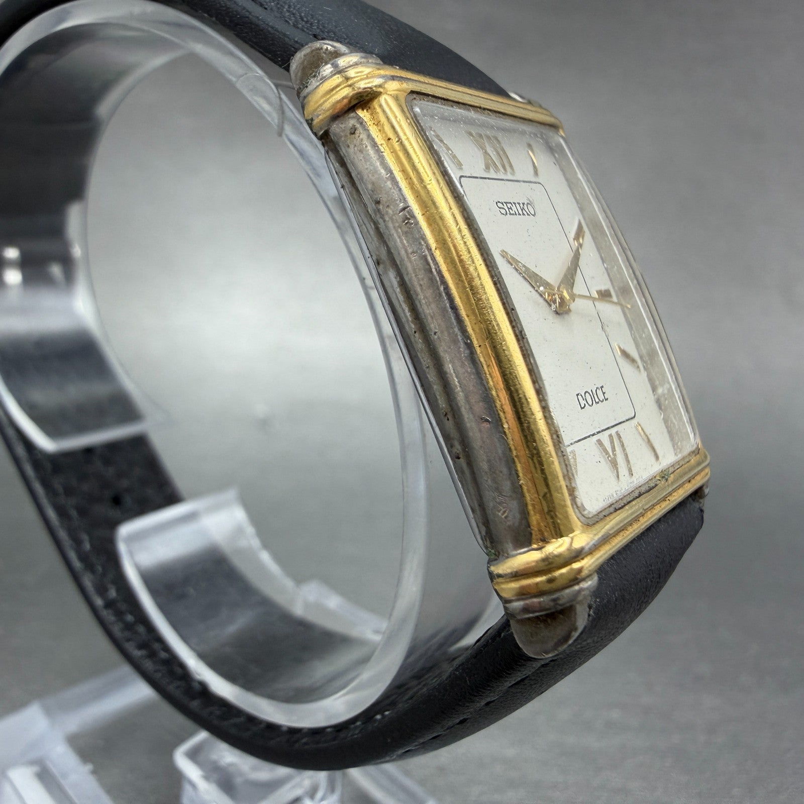 Seiko Dolce Tank Watch Men 25mm White Dial Gold Tone 8N41-5190 New Battery VTG3
