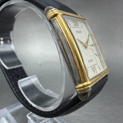 Seiko Dolce Tank Watch Men 25mm White Dial Gold Tone 8N41-5190 New Battery VTG3