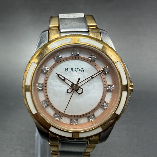 Bulova Watch Women 32mm MOP Dial Two Tone Round 98P134 Diamonds PARTS0