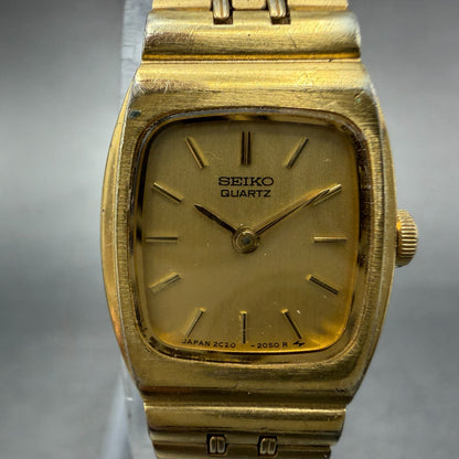 Seiko Tank Watch Women 16mm Champagne Dial Gold Tone 2C20-5969 New Battery1