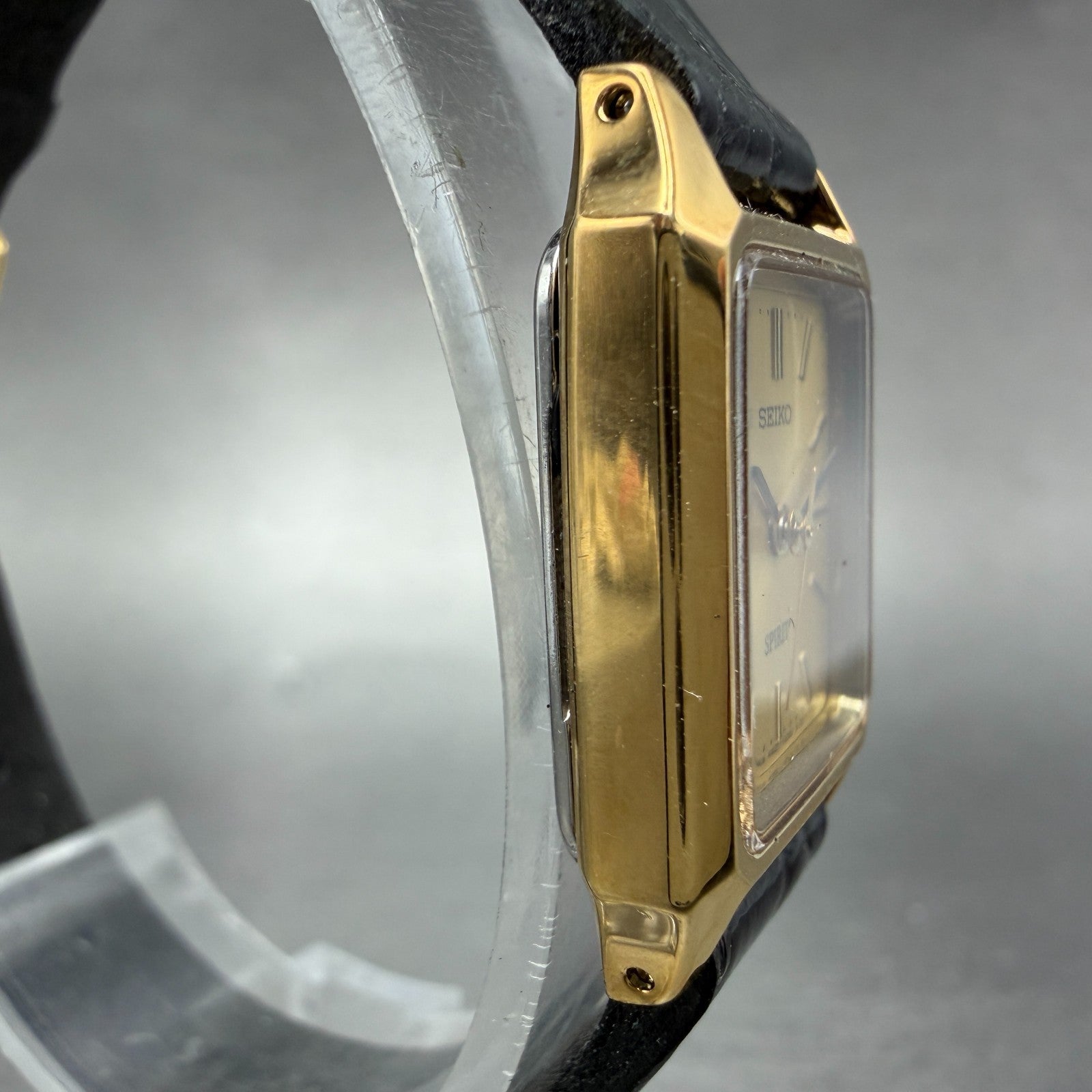 Seiko Spirit Tank Watch Women 20mm Champagne Dial Gold Tone 4N21-5190 NewBattery3