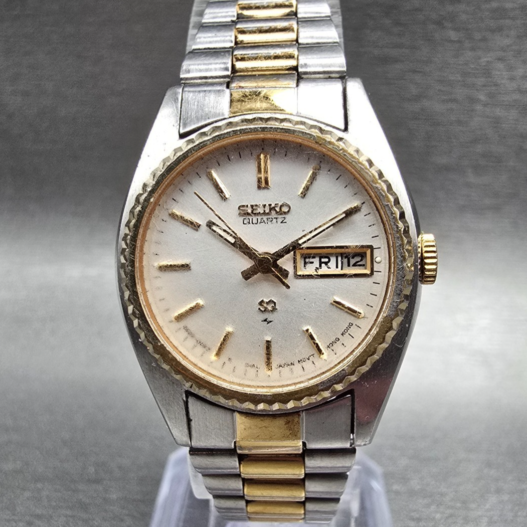 Seiko SQ Watch Women 24mm Silver Dial Two Tone Daydate Round 8523-0059 New BattG0