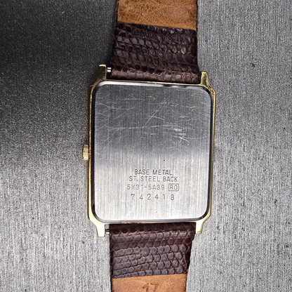 Seiko Watch Men 25mm Champagne Dial Gold Tone Rectangle 5Y31-5A39 New Battery10