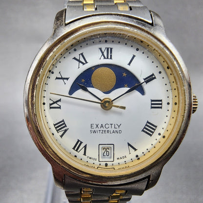 Exactly Moonphase Watch Women 26mm White Dial Two Tone Date Round New Battery1