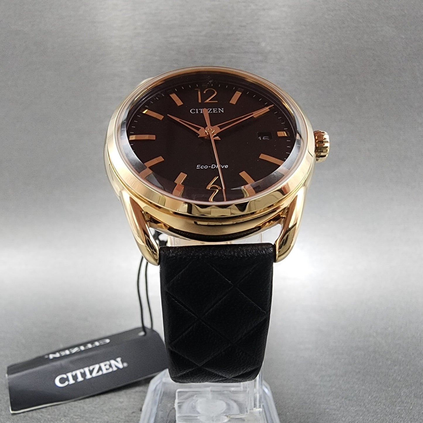Citizen EcoDrive Watch Women 36mm Black Dial Rose Gold Tone Date Round FE60836