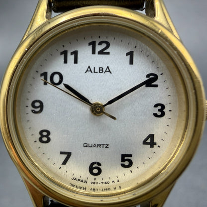 Seiko Alba Watch Women 26mm Silver Dial Gold Tone Round V811-1890 New Battery1