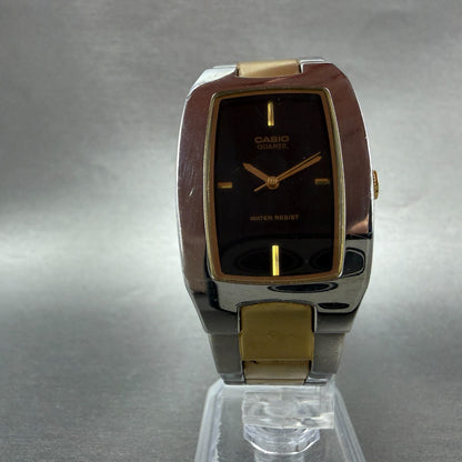 Casio Tank Watch Men 27mm Black Dial Two Tone Rectangle MTP-1165 New Battery V455